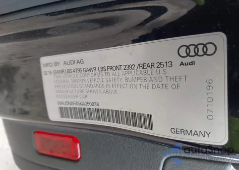 2019 Audi A4 45 Premium z USA, uszkodzony, nr VIN WAUDNAF45KA050938